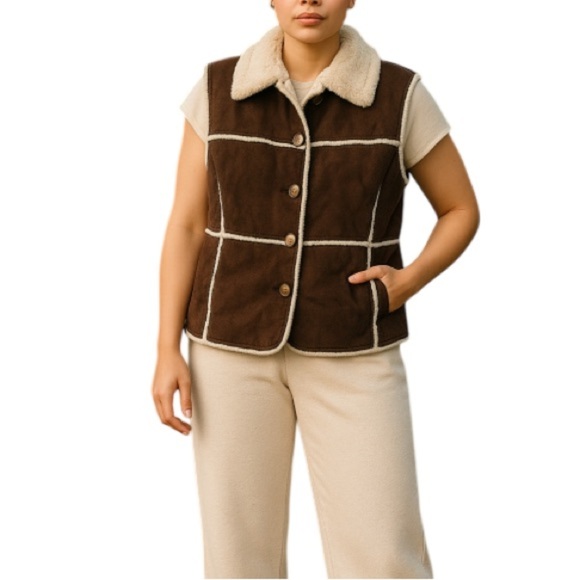 VINTAGE Northern Reflections Faux Suede And Fur Patchwork Vest Western Cowgirl L - Picture 1 of 9